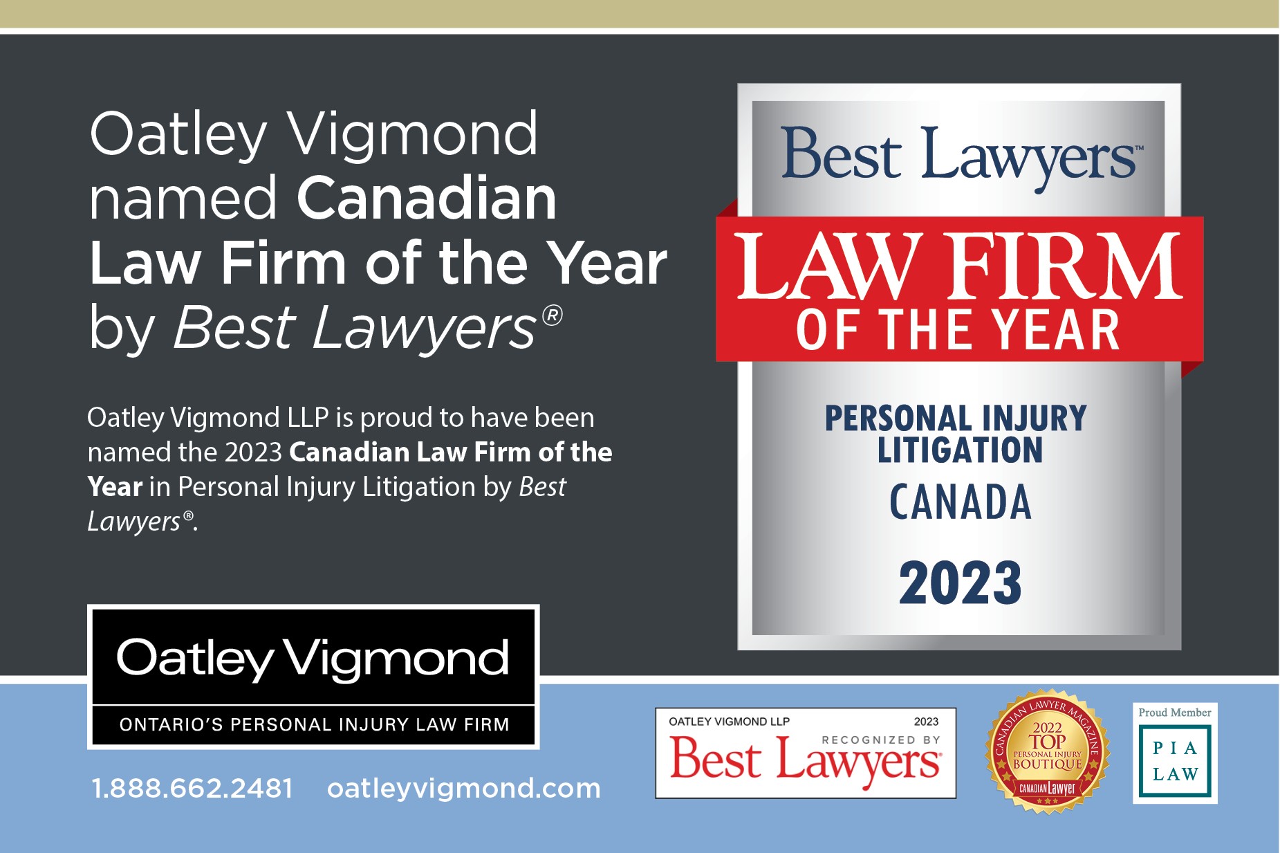 Oatley Vigmond Named ‘Law Firm of the Year’ for Personal Injury Litigation by Best Lawyers in Canada™